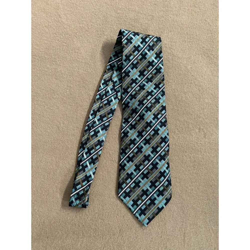 Christian Dior Monsieur Diffusion Line Geometric Green, Teal, Brown & Black Tie